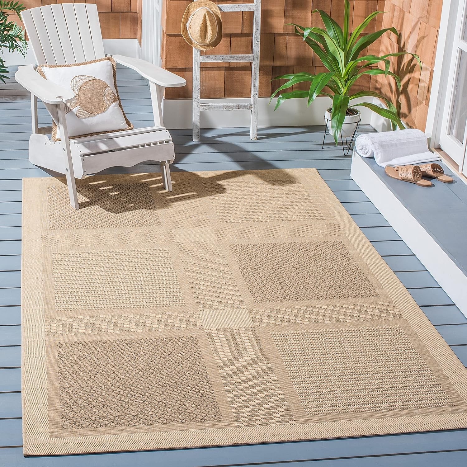 Courtyard Collection 5’3″ Round Sand / Black CY1928 Indoor/ Outdoor Waterproof