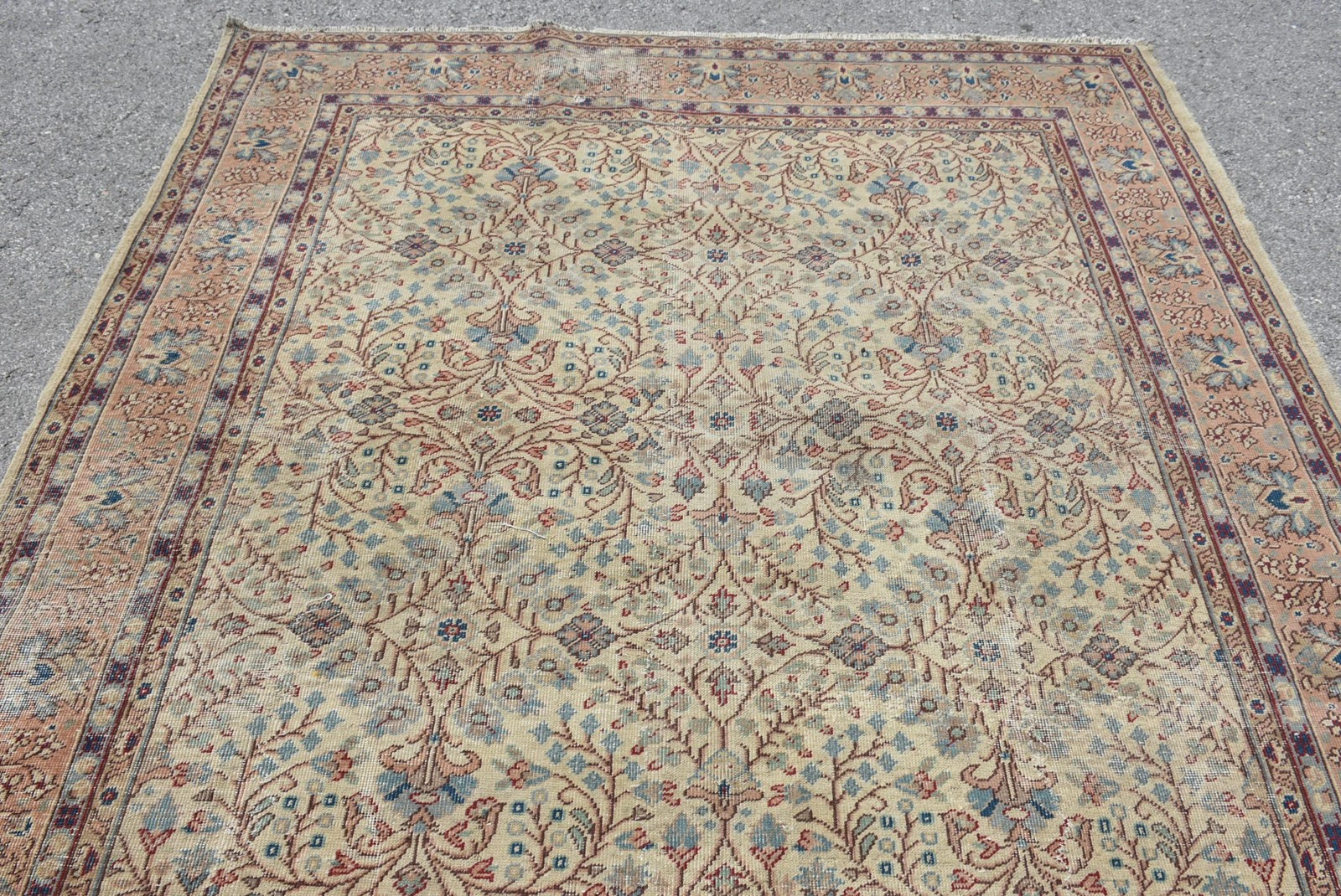 Vintage Rug, 6,7×9,5 ft Large Rug, Brown Blue Wool Rug