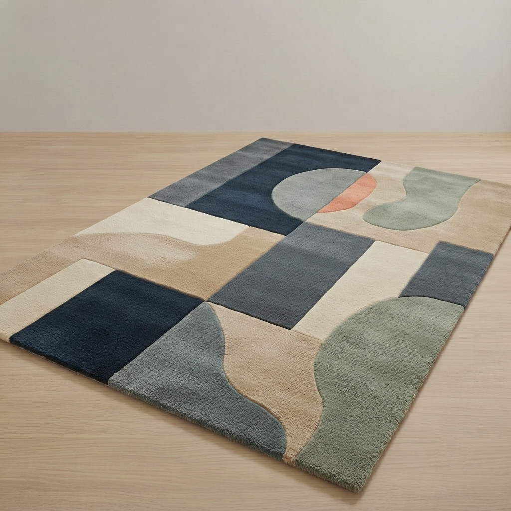 9×12 Hand Tufted Wool Area Rug Modern Geometric Color Block Carpet Living Room