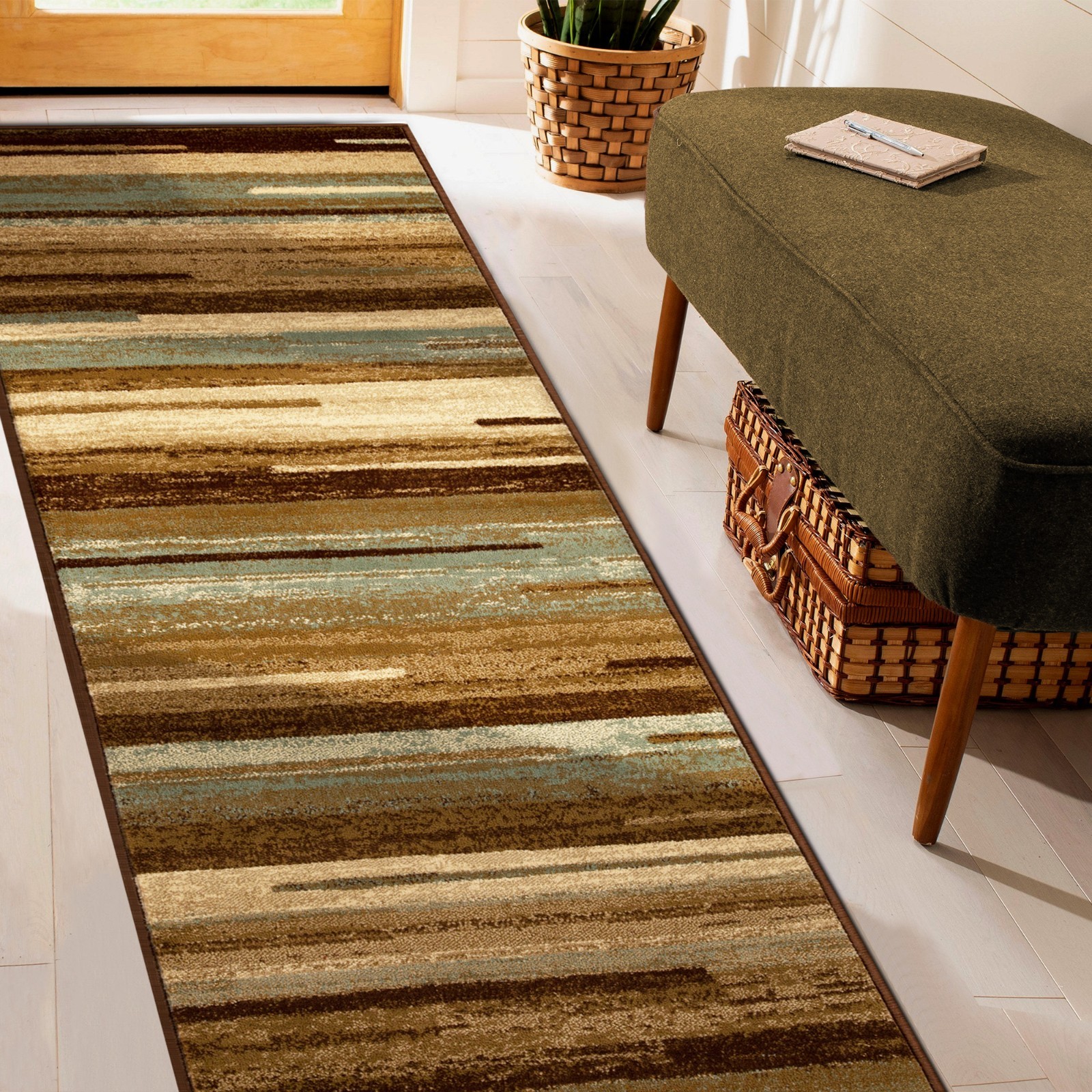 Contemporary Stripes Abstract Runner Kid & Pet Friendly Moth Resistant Area Rugs