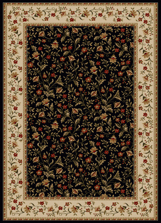 Black Italian Bordered Floral Garden All-Over Runner 1593 – Aprx 2′ 2″ x 7′ 7″