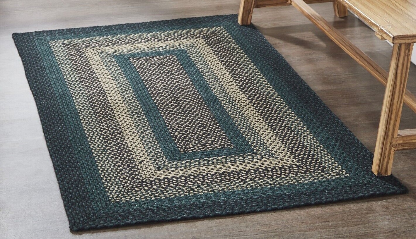 Eco-Friendly Rectangle Braided Rug Green Country Farmhouse Nonslip Pine Grove