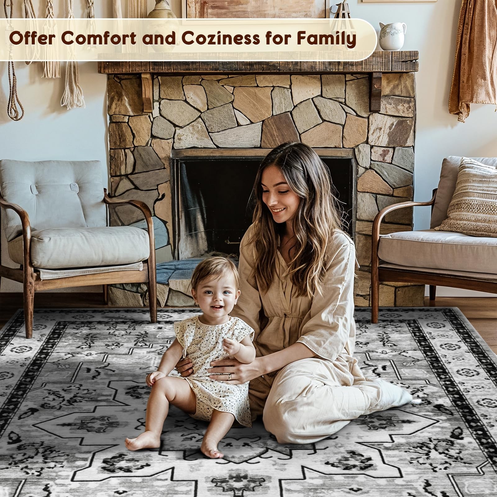 Grey Boho Medallion Large 8×10 Area Rug For Living Room Clearance Under 100 Sale