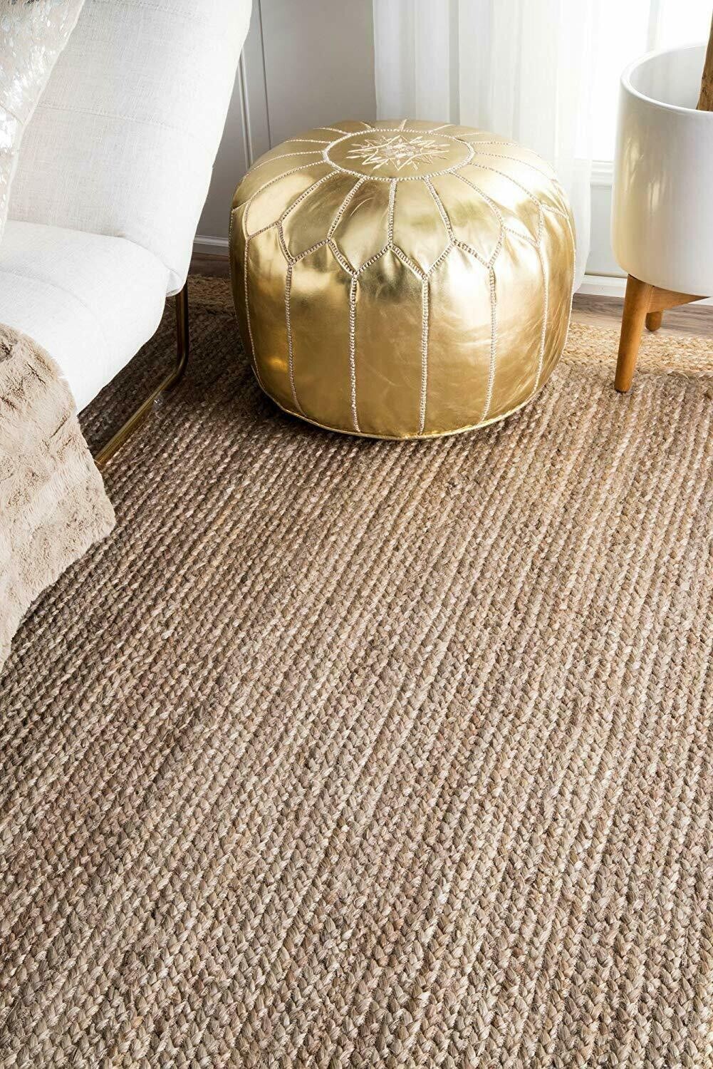 Rug Farmhouse Natural 100% Jute Braided Carpet Rectangle Area Modern Living Rug