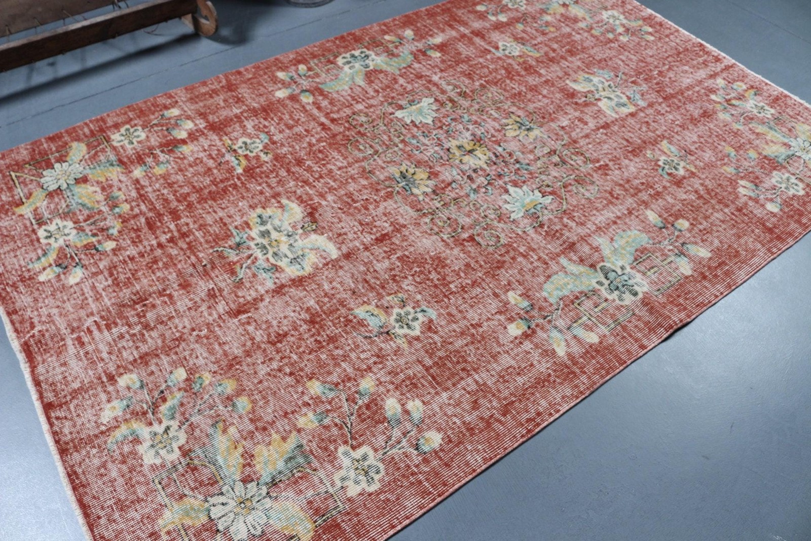 Vintage 5,1×8,2 ft Rug, Turkish Large Rug, Red Abstract Rug