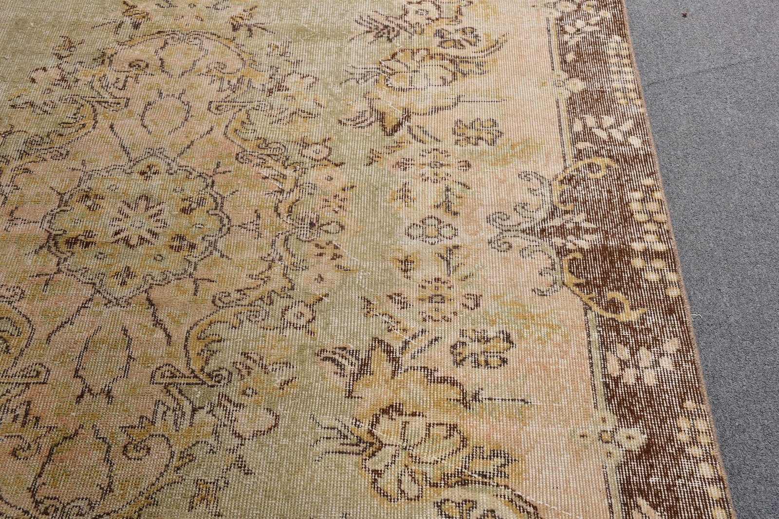 5,9×9,4 ft Vintage Rug, Turkish Large Rug, Brown Yellow Abstract Wool Rug