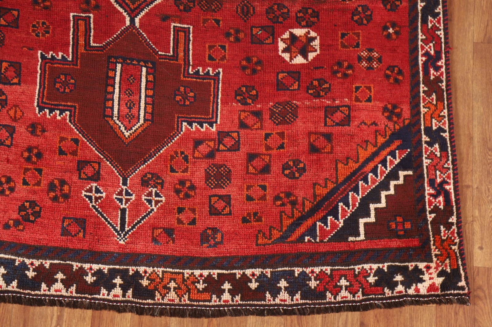 Geometric Red Wool Area Rug 5×9 Hand-knotted Tribal Traditional Room Size Carpet