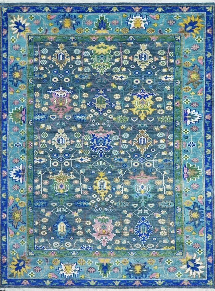 Multi-Size Handmade Antique Green Moss/Blue Traditional Turkish Oushak Area Rug