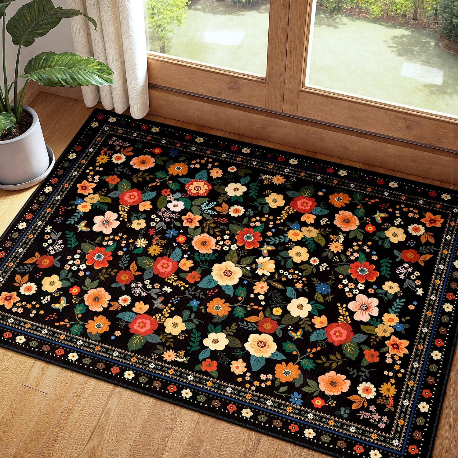 2X3 Area Rugs for Living Room Vacuum-Friendly Machine Washable Area Rug Flower F