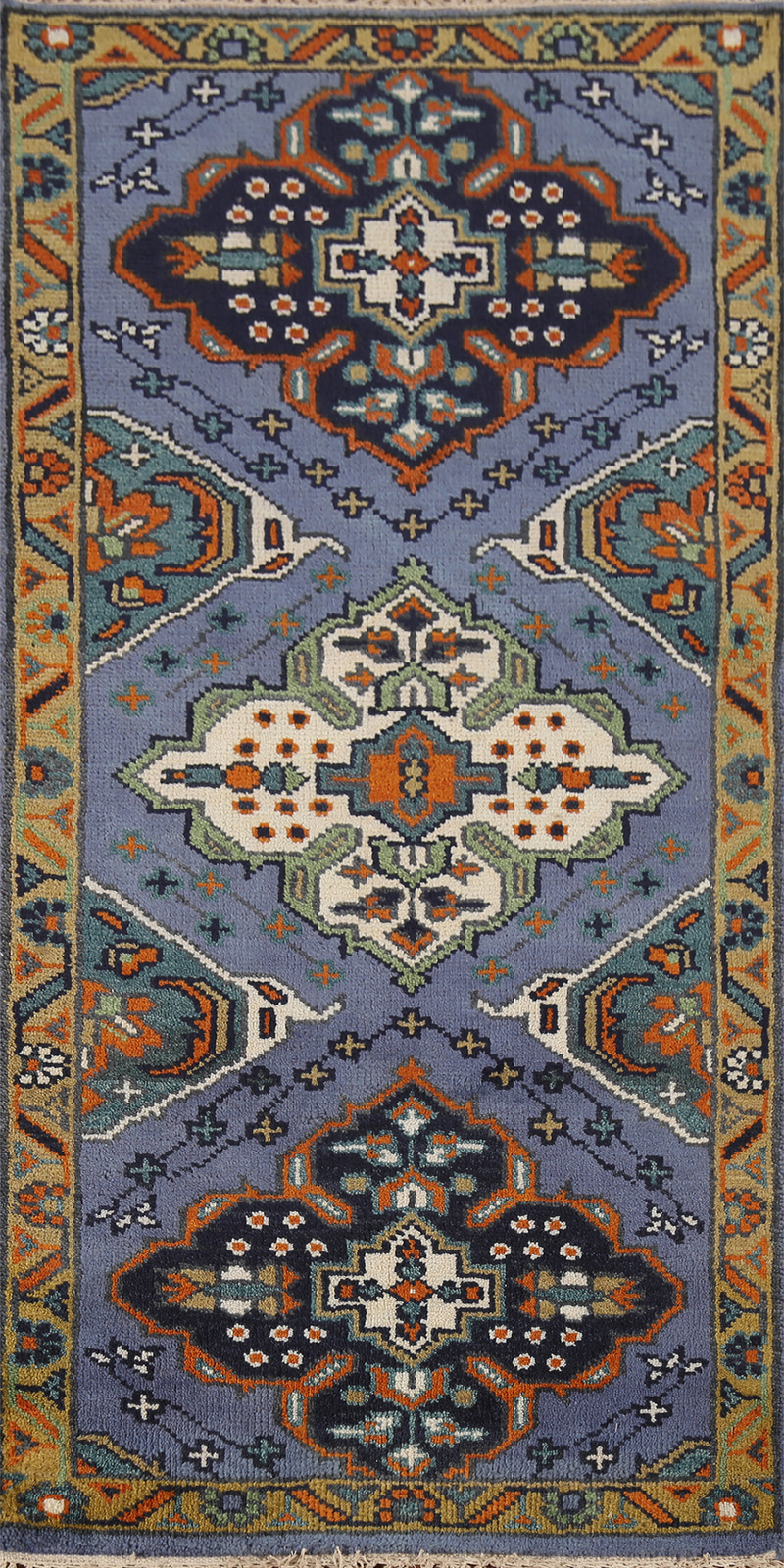 Geometric Tribal Style Kazak Hand-Knotted Wool Accent Rug 3×6 ft