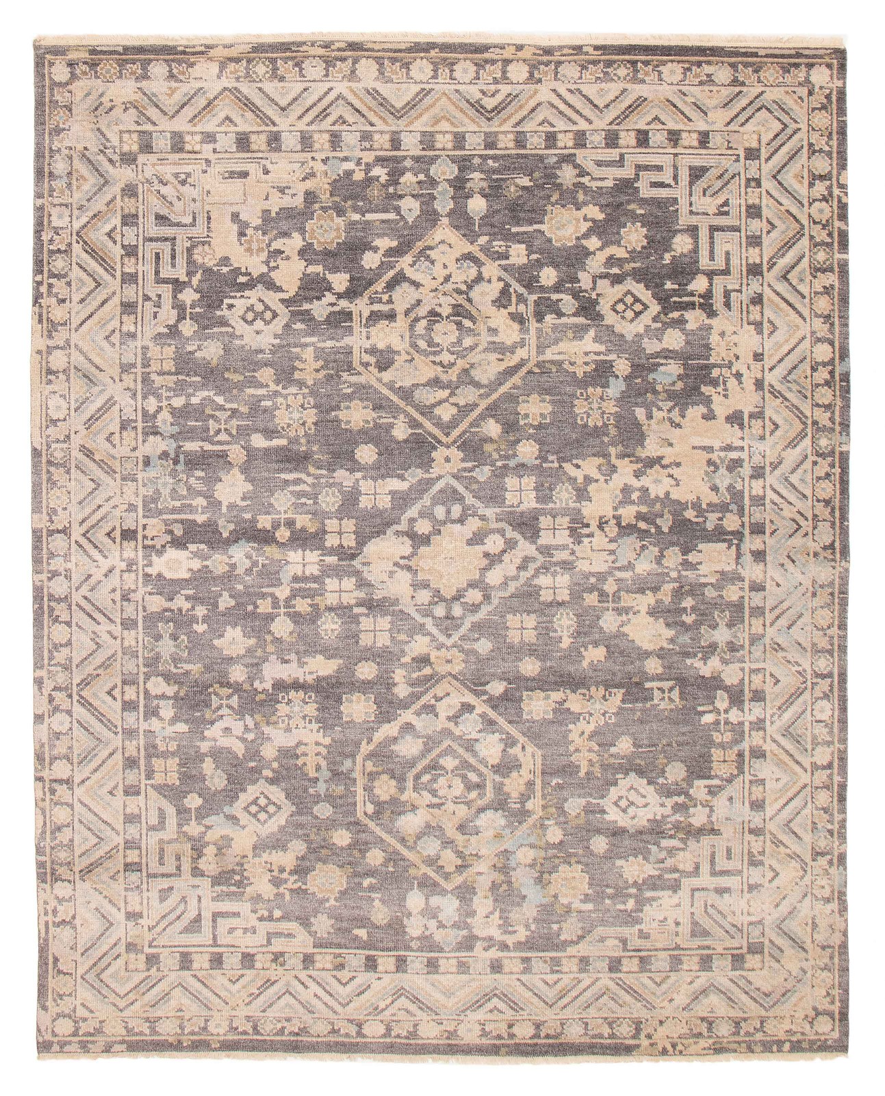 Traditional Dark Grey Hand-knotted Area Rug 7’10” x 9’9″ Oriental Wool Carpet