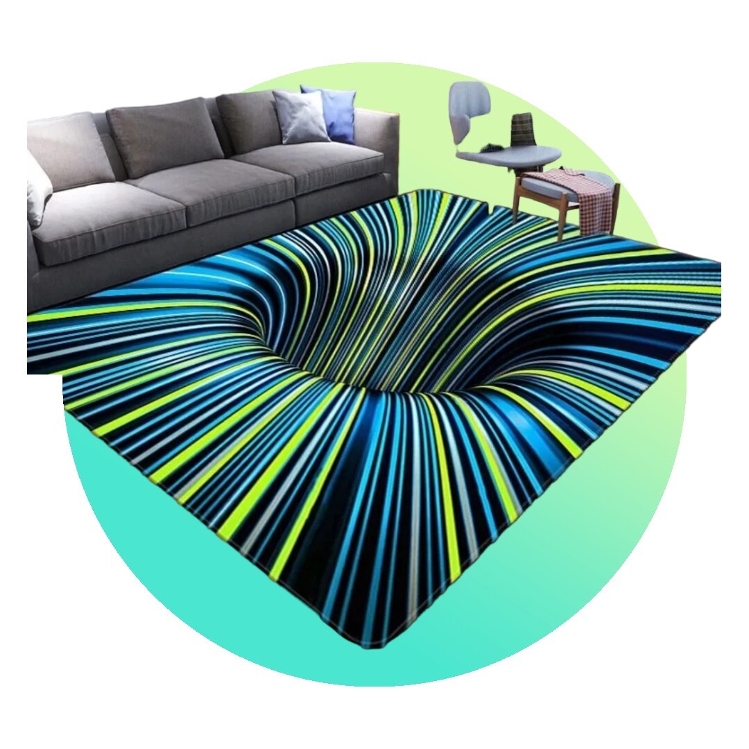 3D Effect Carpet Vortex Optical Illusion Floor Area Rug Abstract Geometric Mat