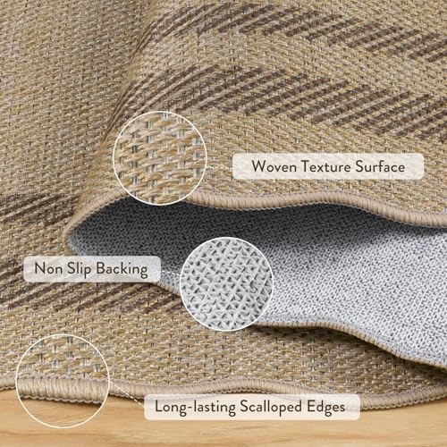 LIVEBOX 3×5 Area Rug Scalloped Geometric Tan Non-Slip Washable Indoor Outdoor Ma
