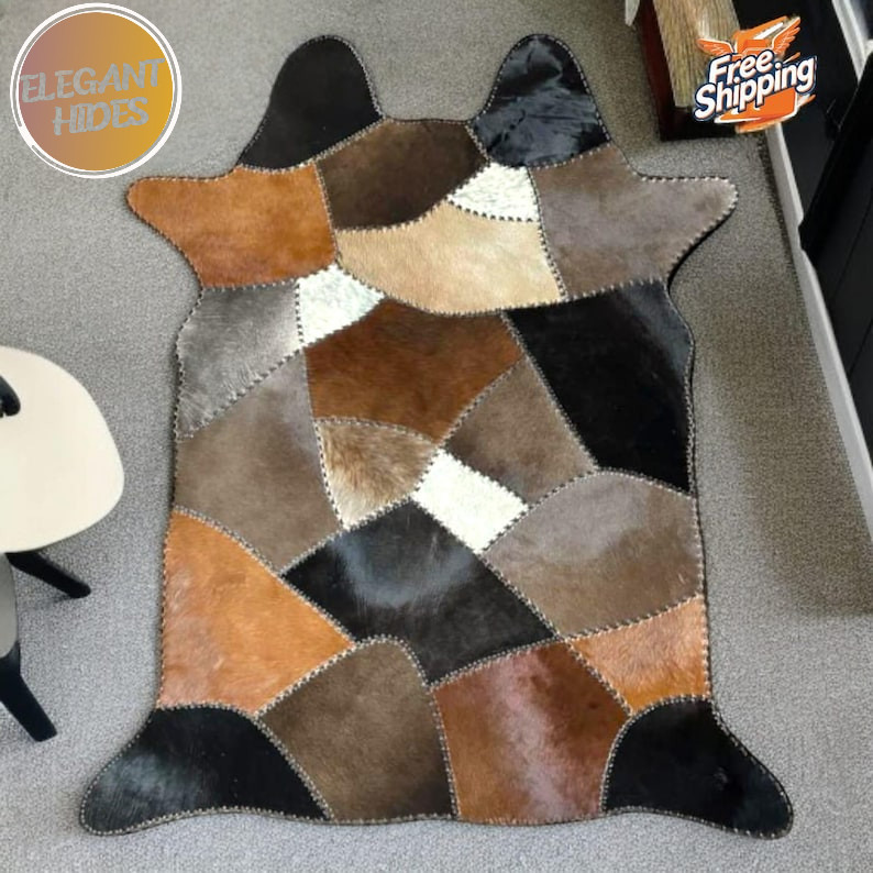 Genuine Cowhide Hair on Leather Rug – Patchwork Handmade Natural Runner Area Rug