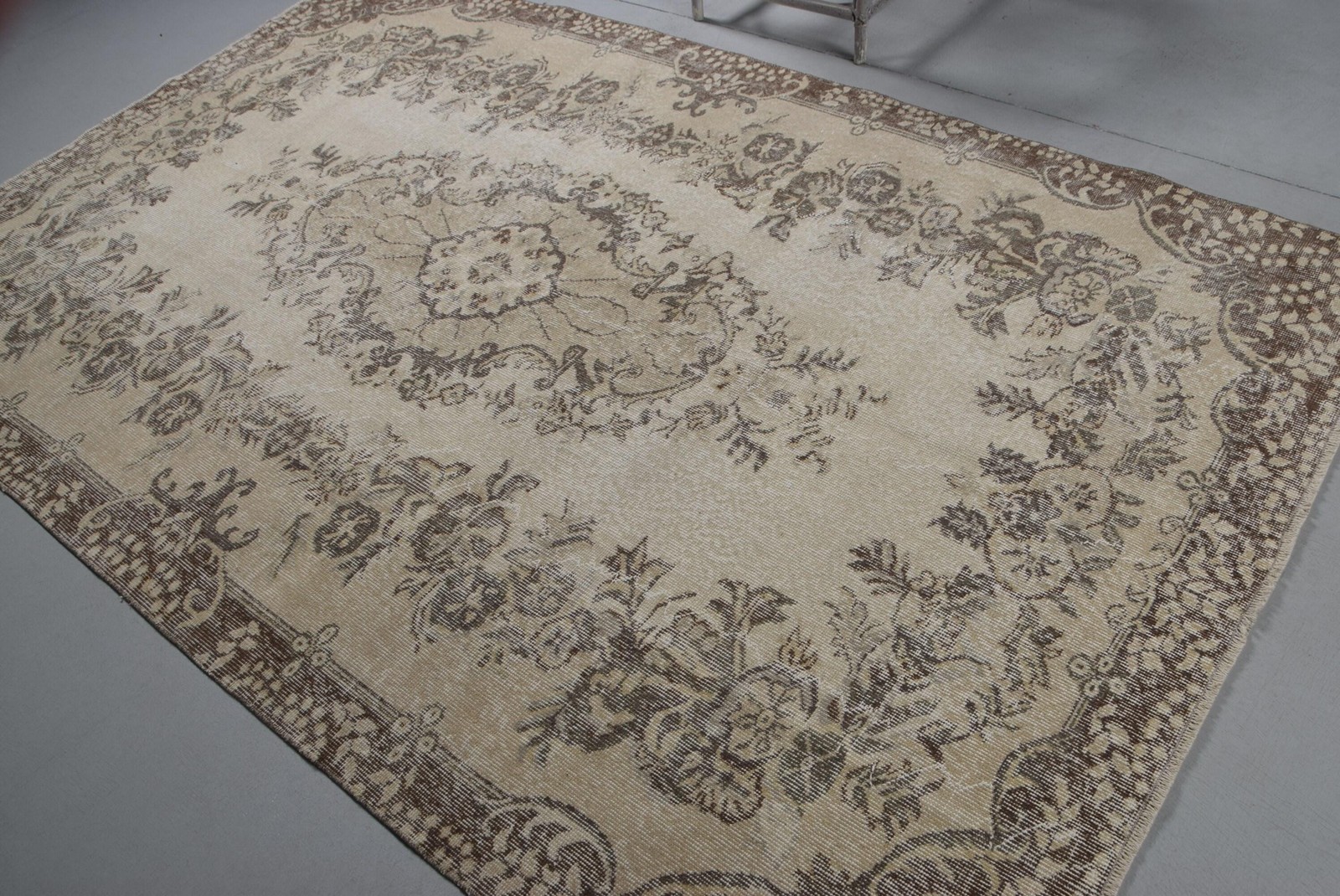 Vintage 5,9×9,4 ft Rug, Turkish Rug, Beige Ikat Rug Wool
