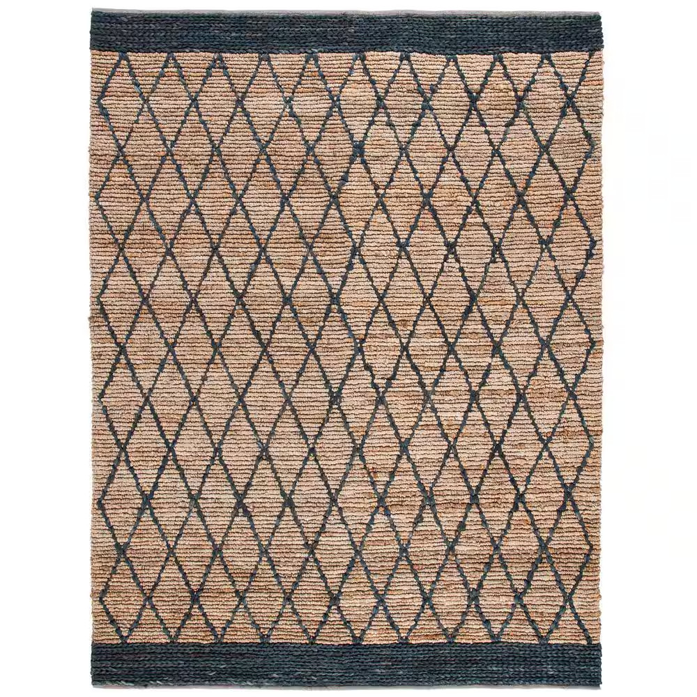Natural Fiber Beige/Black 8 Ft. X 10 Ft. Border Multi-Diamond Area Rug