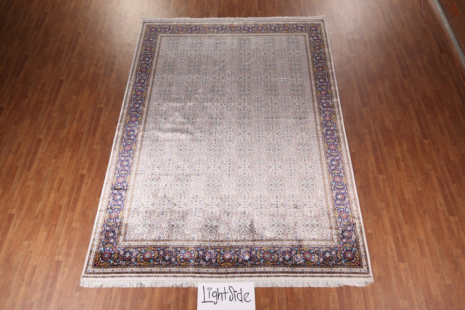 Silk Ivory/ Blue Floral Turkish Area Rug 10×13 ft Luxury Living Room Carpet