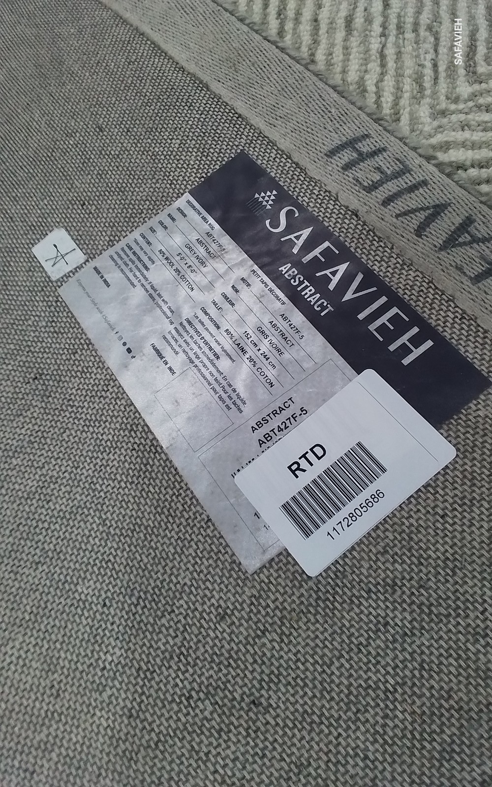 GREY / IVORY 5′-0″ x 8′-0″ Back Stain Rug, Reduced Price 1172805686 ABT427F-5