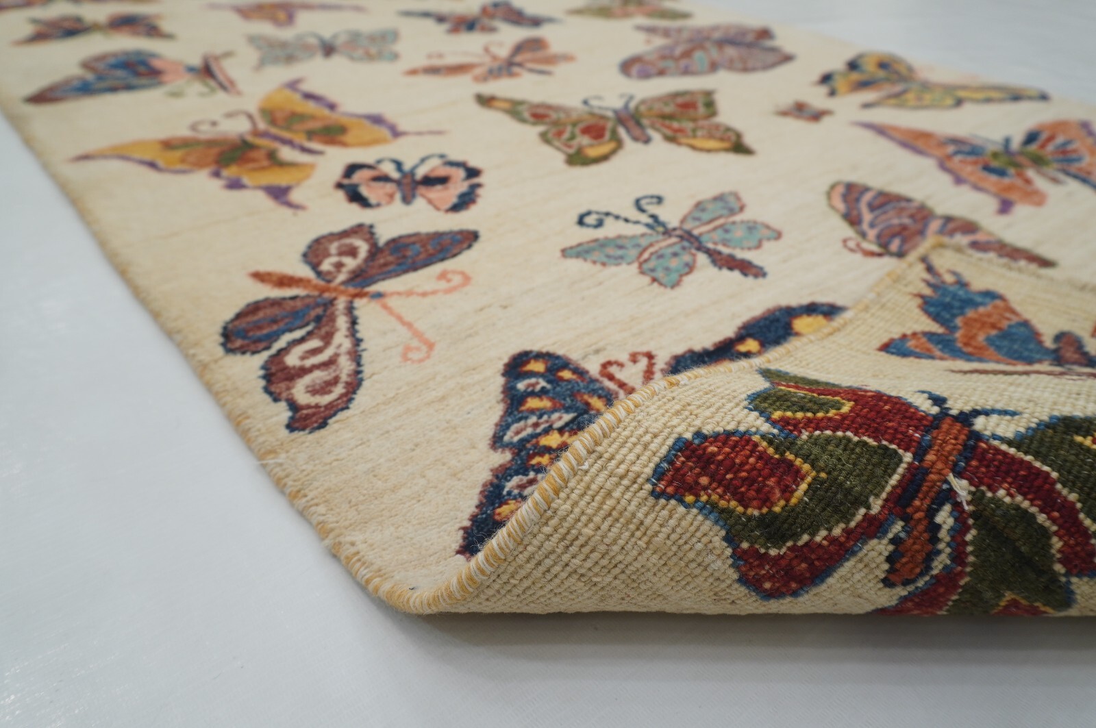 3 x 8 ft Beige Butterfly Afghan Hand Knotted Tribal Runner Rug