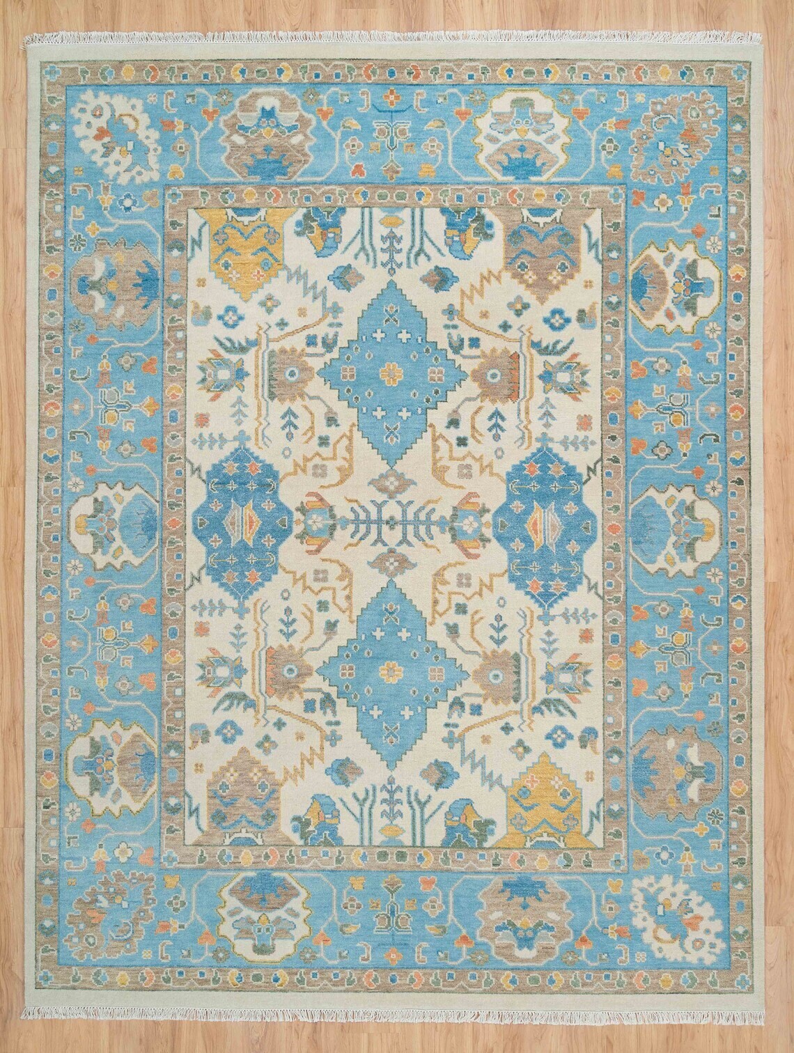 8X10 Oushak Rug Handmade Contemporary Living Room Area Rug Color Green And Beige