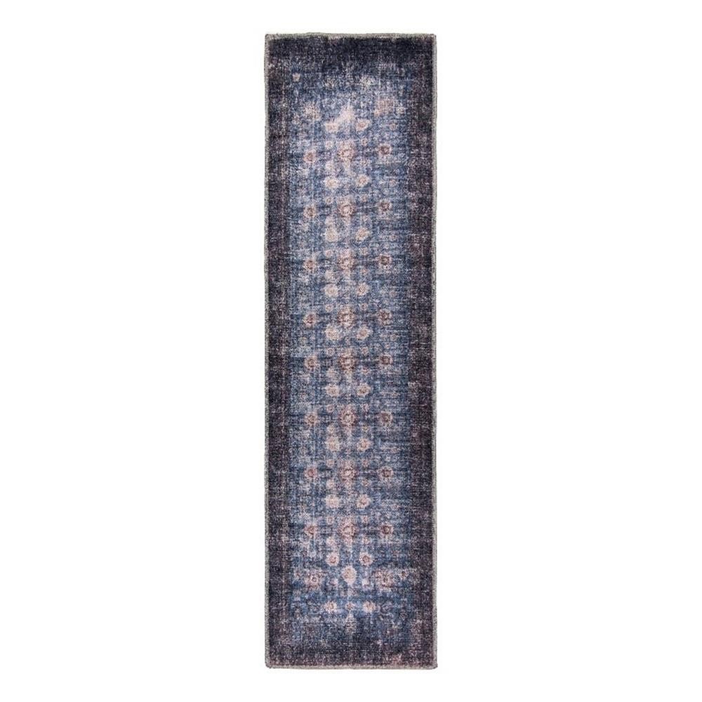 L’Baiet Amelie Blue Distressed Washable 2 ft. x 6 ft. Fabric Runner Rug