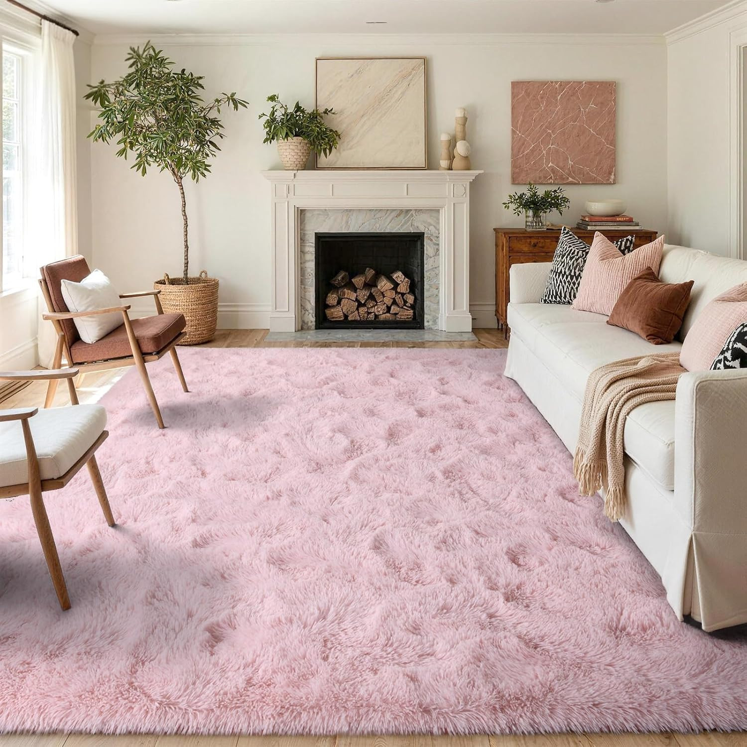 FinrèC 8X10 Feet Area Rugs for Living Room Bedroom, Fluffy Shaggy Large Rug, No