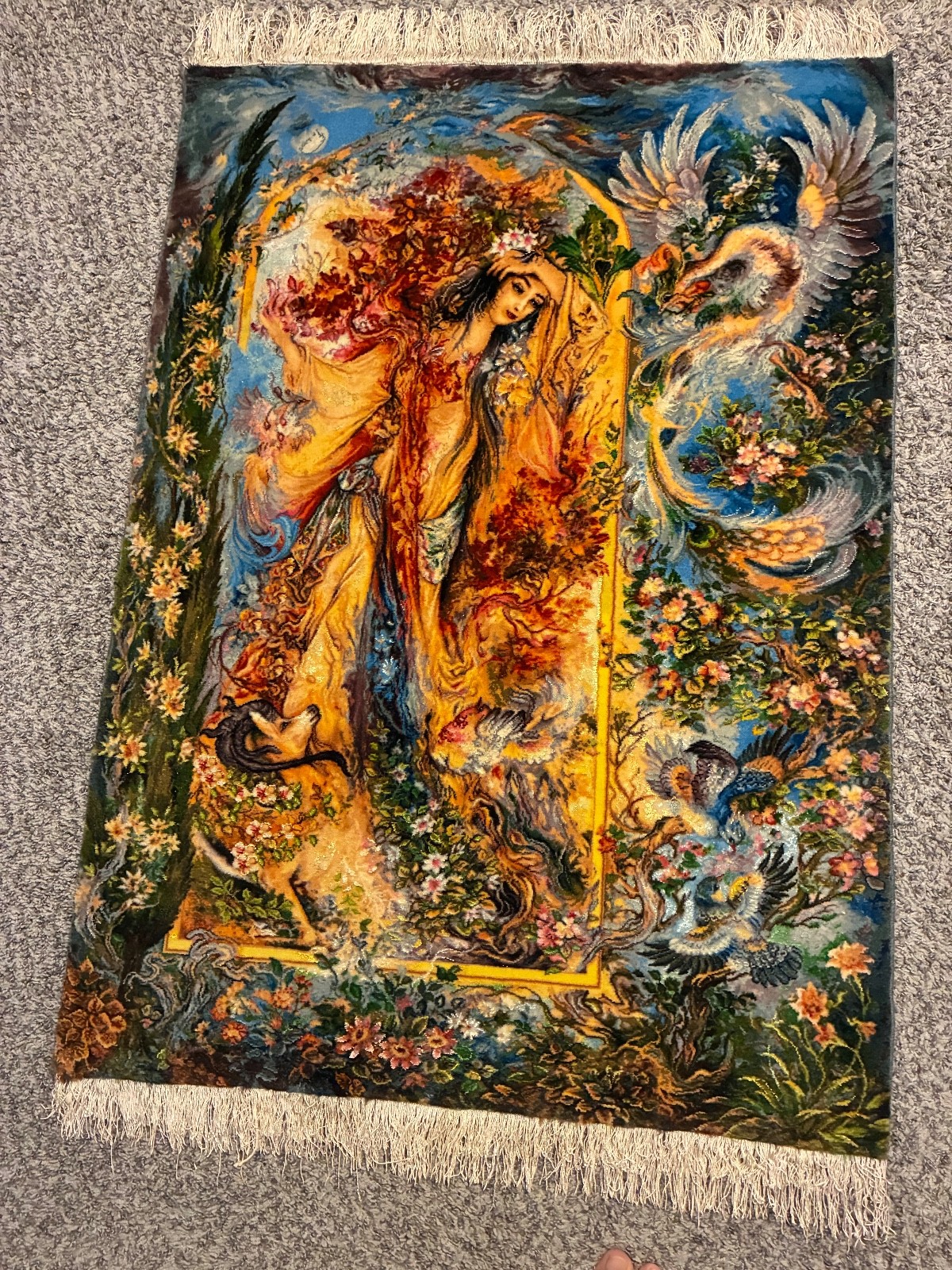 2.75 x 3.75 very fine exceptional handmade silk blend miniature pictorial rug