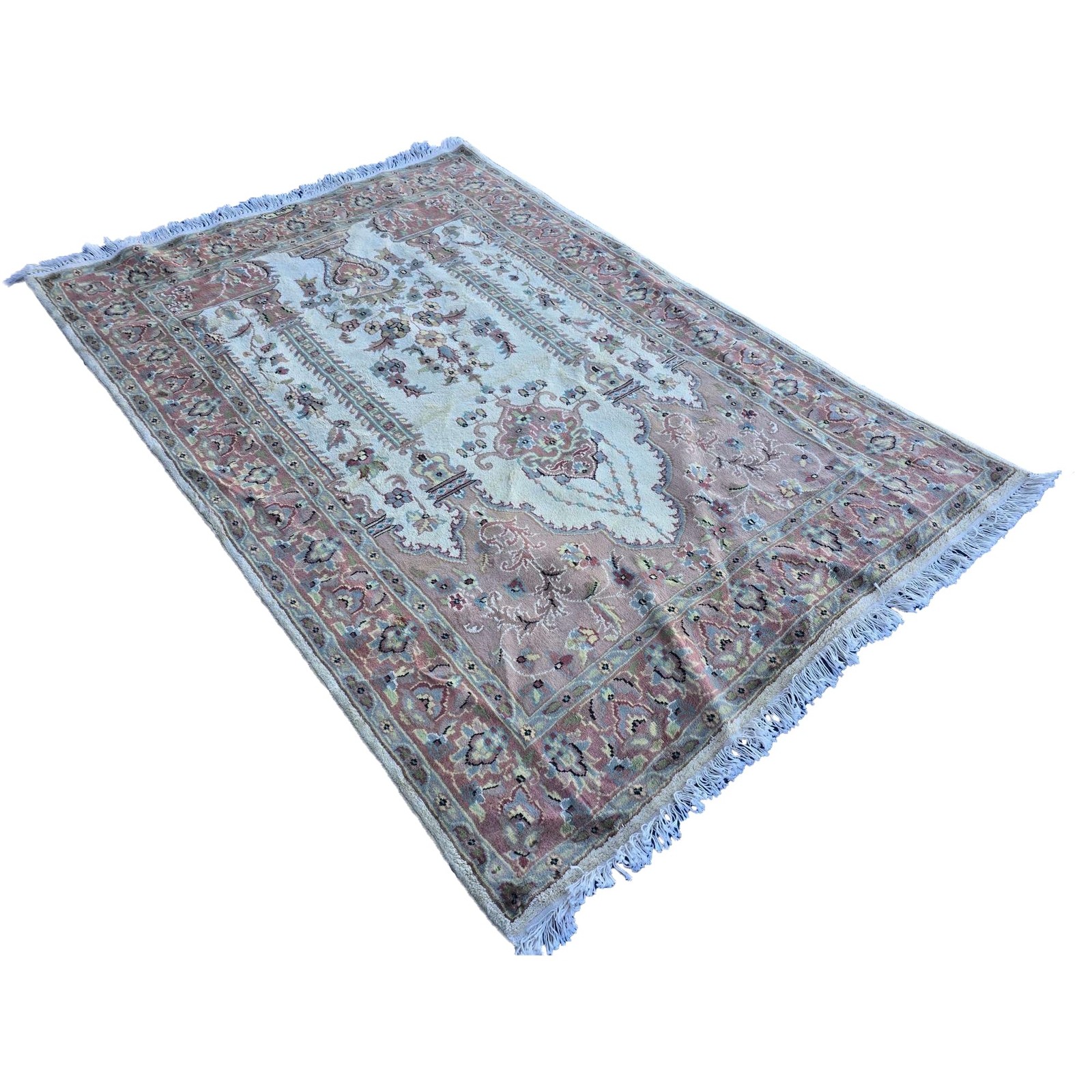 Area Rug Jhoomar Vaas Floral Decor Wool Silk Hand Knotted Indoor Carpet (6×4.1)’