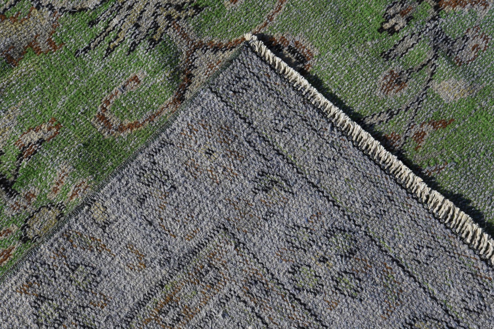 Vintage 5,3×9,4 ft Rug, Turkish Rug, Green Striped Rug Wool