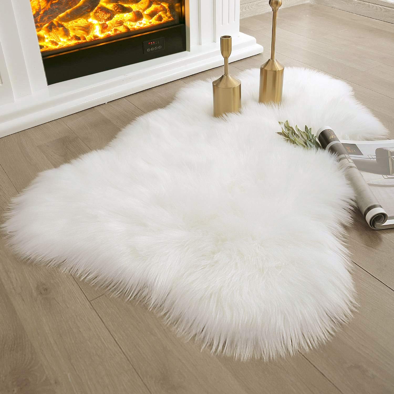 Ashler Faux Fur Rug, Fluffy White Small Sheepskin Rug, Ultra Soft 2×3 Ft Mat,…