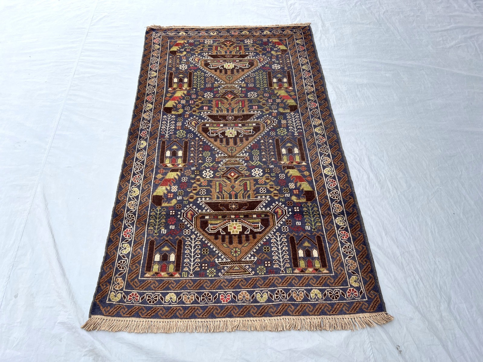 4×6 Baluchi Pictorial Tribal Rug Hand Knotted Wool Carpet With Animal Folk Art