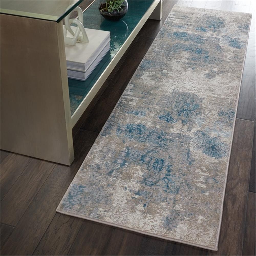 Pemberly Row 26″ x 90″ Fabric Indoor Rug in Ivory/Light Blue Finish