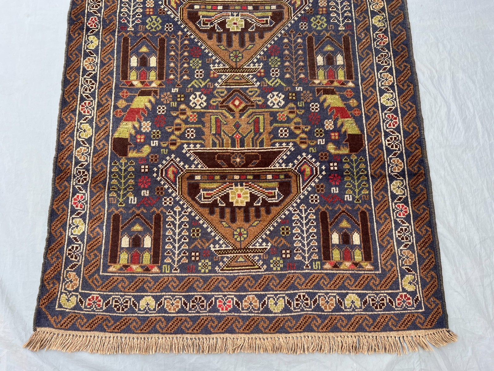 4×6 Baluchi Pictorial Tribal Rug Hand Knotted Wool Carpet With Animal Folk Art