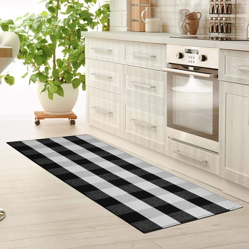 2’x6′ rug Buffalo Plaid Rug Black and White Check Plaid doormat