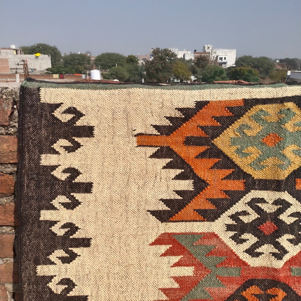 Handwoven Wool Jute Kilim Rug – Boho Area Rug, Rustic Living Room Carpet, Natura