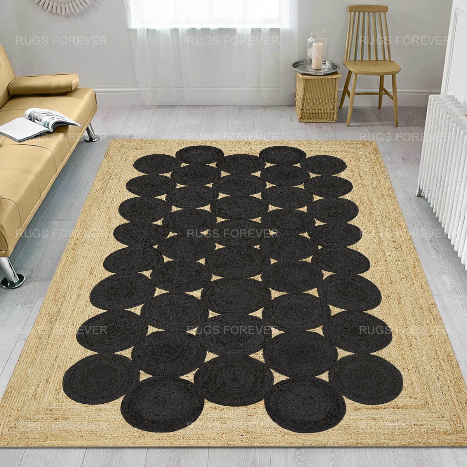 Hand Braided Black Kilim Natural Jute Area Rug Living Room Runner Rug 4×10 Ft