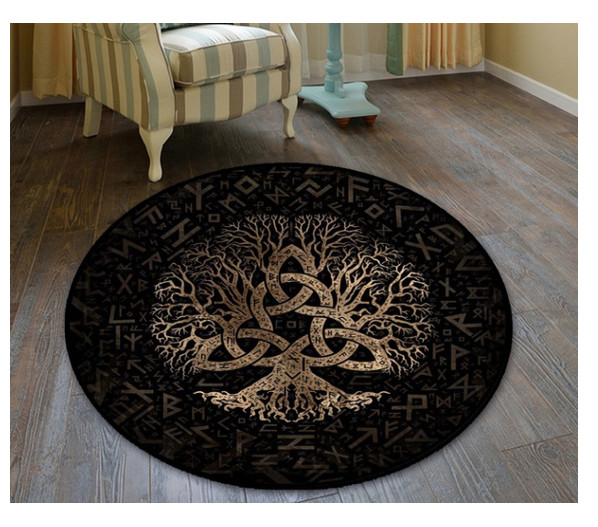 Viking Carpet Viking Tree Of Life Viking Runes Rug Carpet 100 x 100CM mat