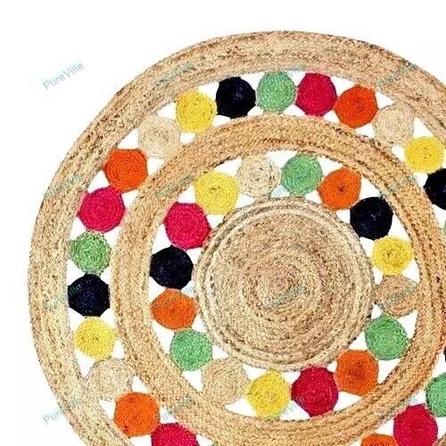 7 x 7 Feet Hand Woven Hippie Area Jute Rugs Indian Handmade Carpet