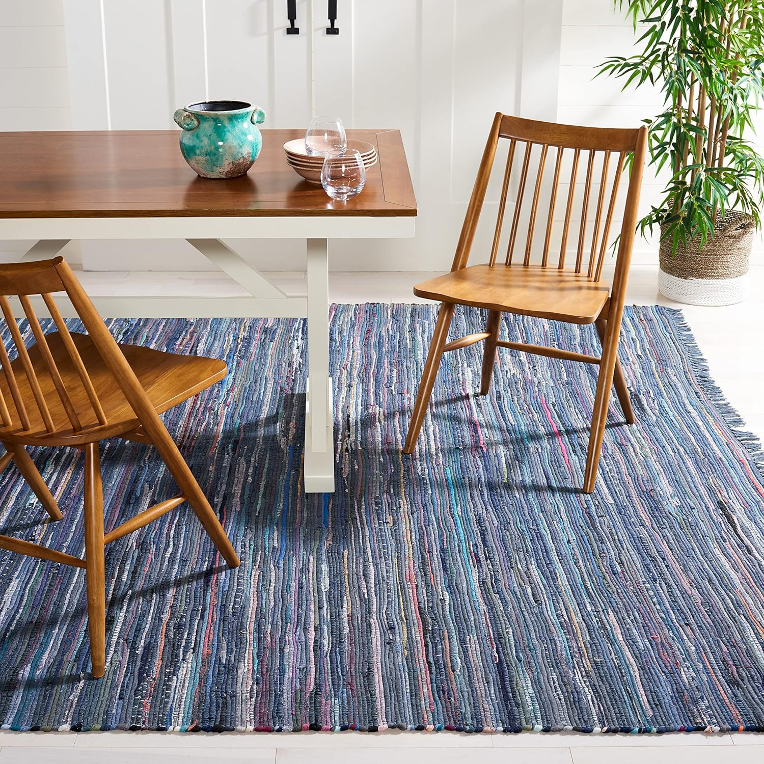 X-Large Handmade Boho Stripe Rag Rug – 11′ x 15′ for High Traffic Areas