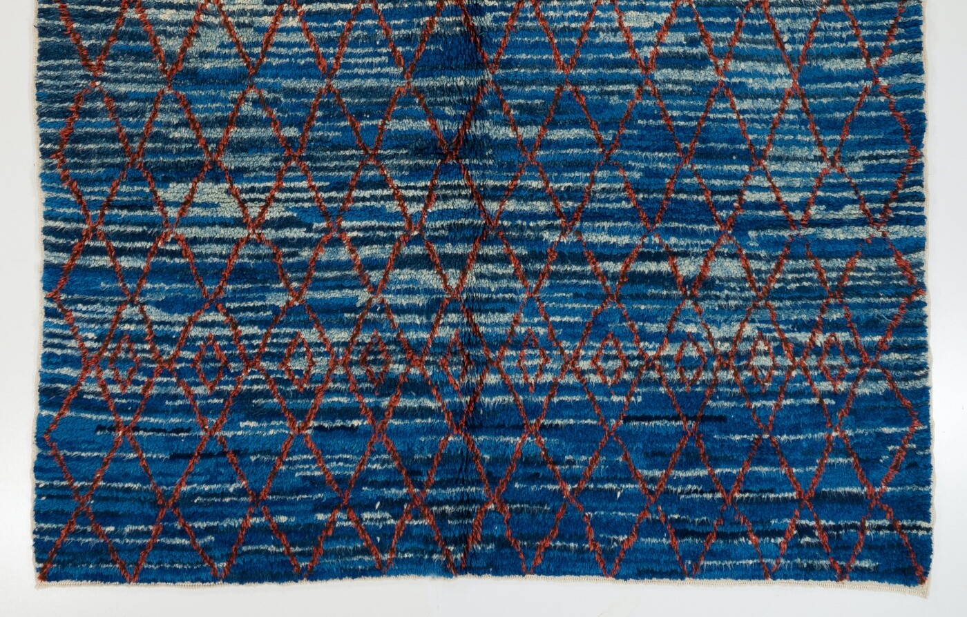 Contemporary Moroccan Azilal Style Berber Rug in Indigo Blue. 100% Organic Wool