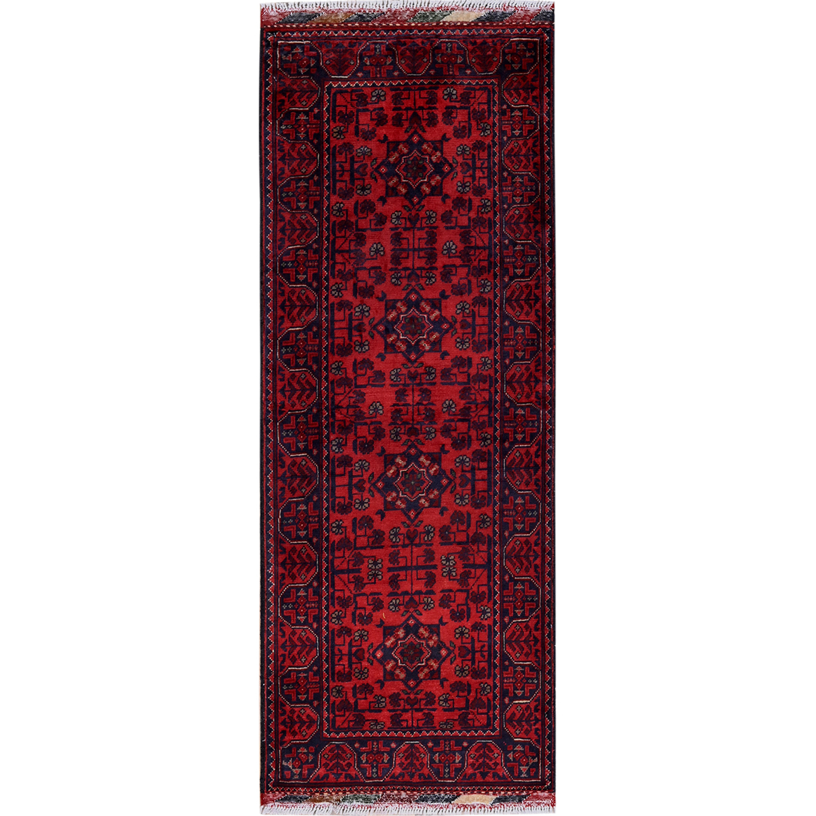 1’9″x4’9″ Red Afghan Khamyab Geometric Design Hand Knotted Wool Runner Rug R753