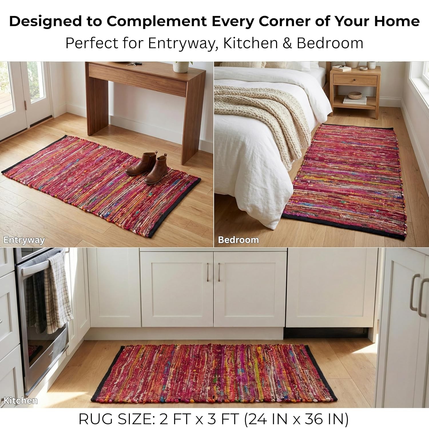 Ramanta Home Cotton Chindi Hand Woven Rug – 2×3 ft Multi Color, Reversible Area