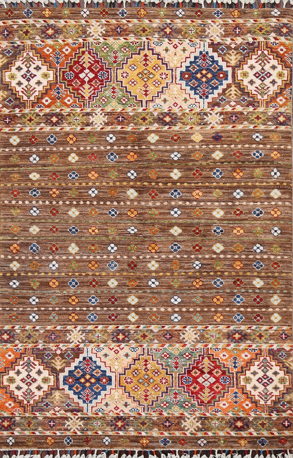 Geometric Super Kazak Oriental Area Rug Hand-knotted Wool 3×6 ft BROWN Carpet