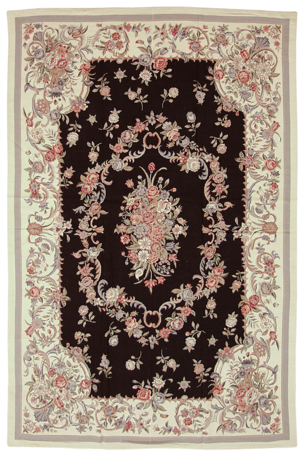 RRA 6×9 Fine Needlepoint Aubusson Medallion Design Black Rug 13941