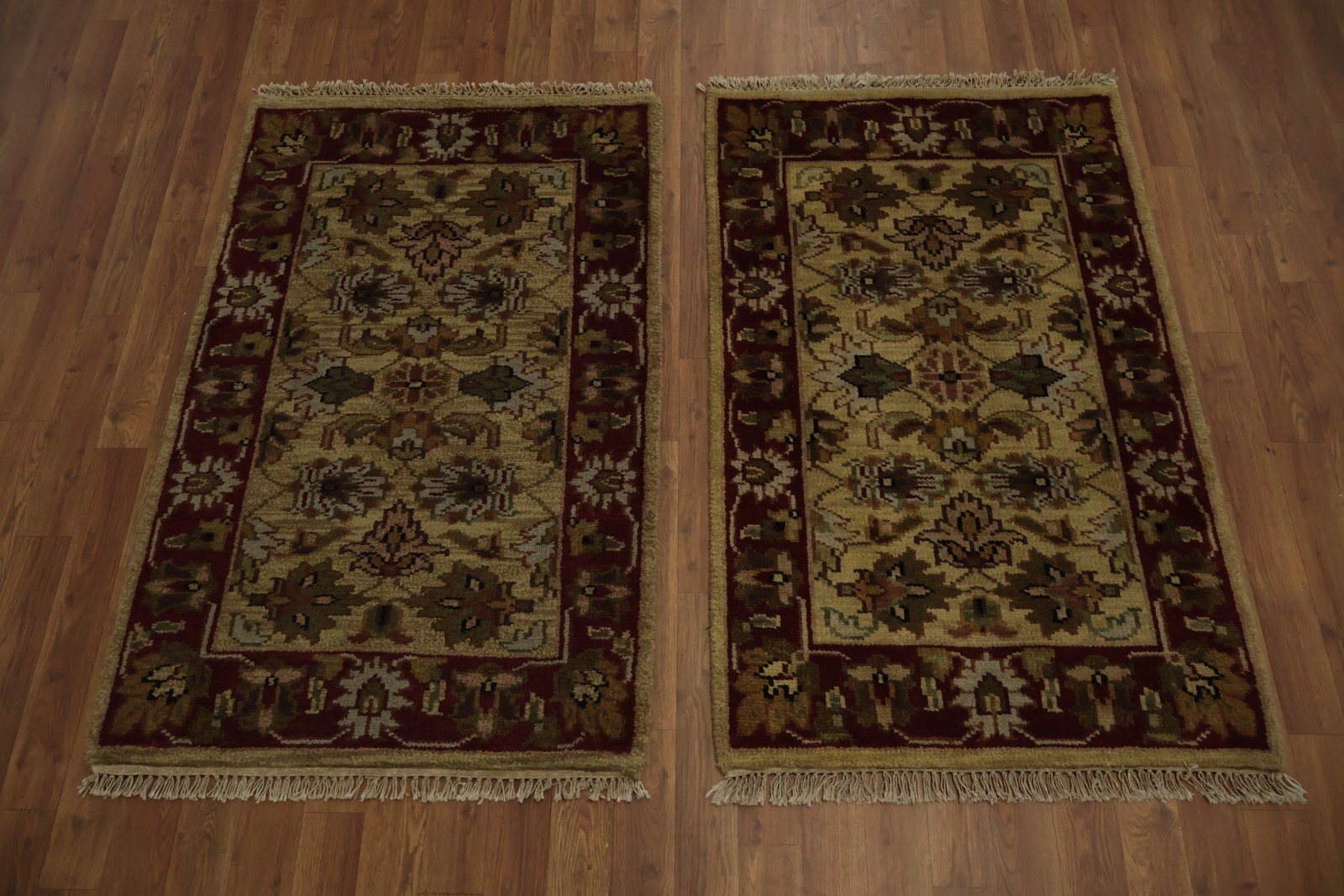 Pair of 2 Agra Oriental Rug 3×4 Hand-knotted Wool Floral Indian Accent Carpet