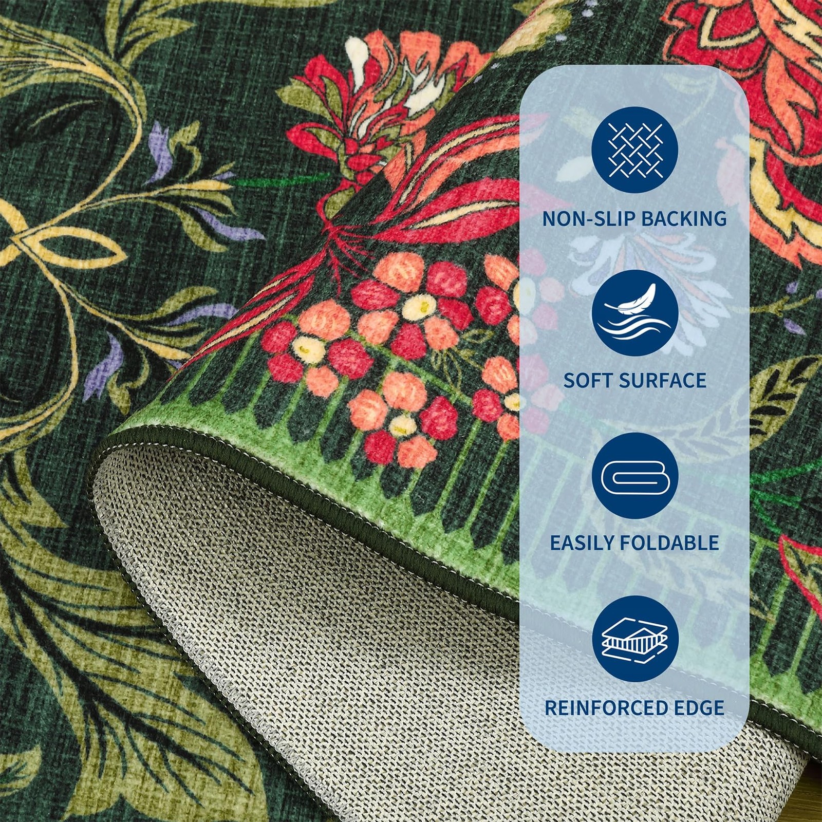 Forest Green Floral Botanical 2×6 Washable Kitchen Runner Rugs Non Slip Vinta…