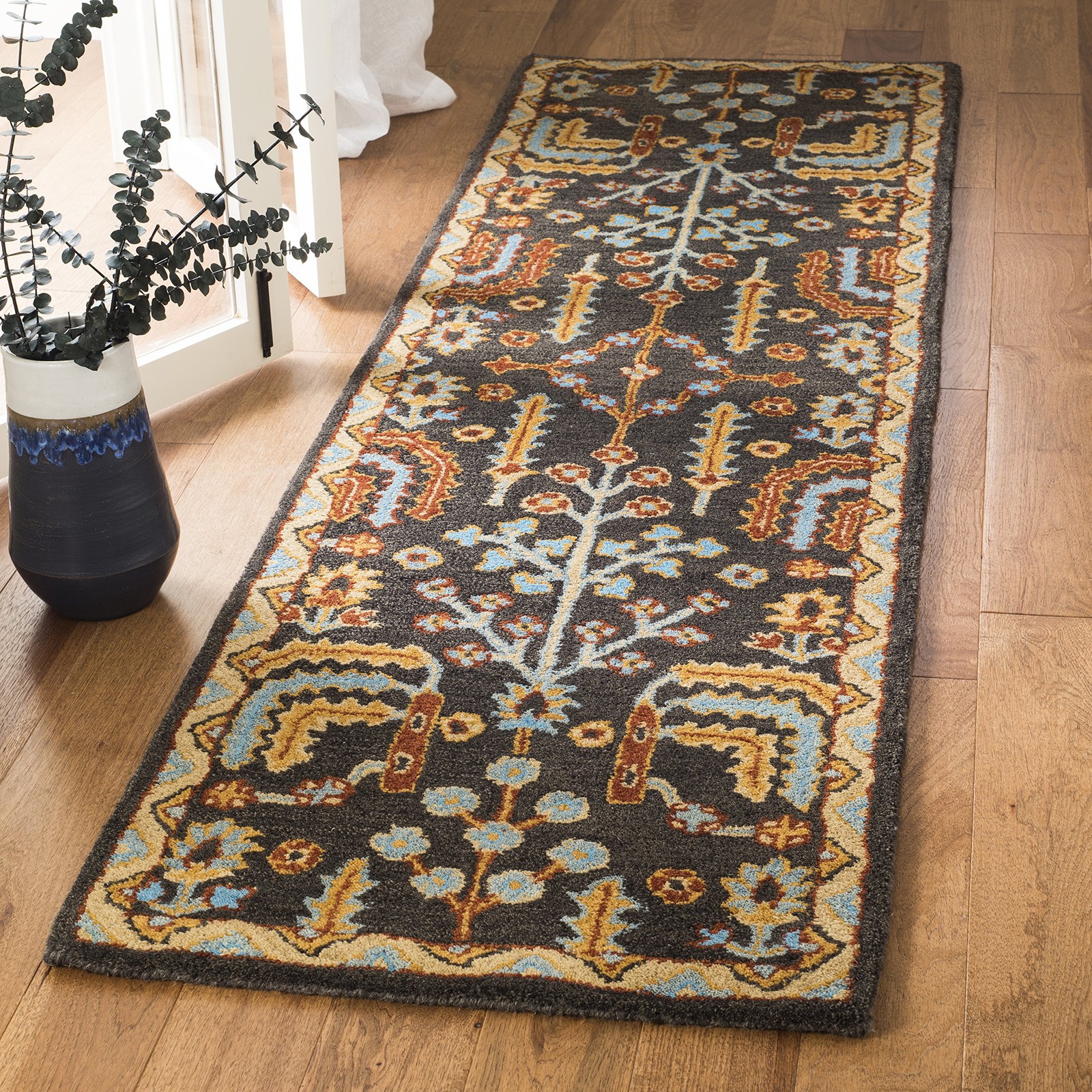 Heritage Collection Runner Rug – 2’3″ x 12′, Charcoal & Multi, Handmade Tradi…