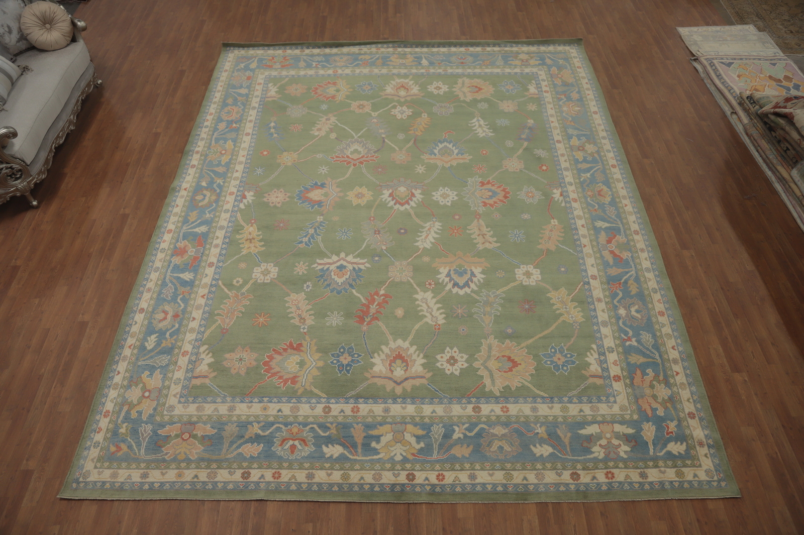 Vegetable Dye All-Over Oushak Wool Handmade Large Rug 12×15 ft Turkish Carpet