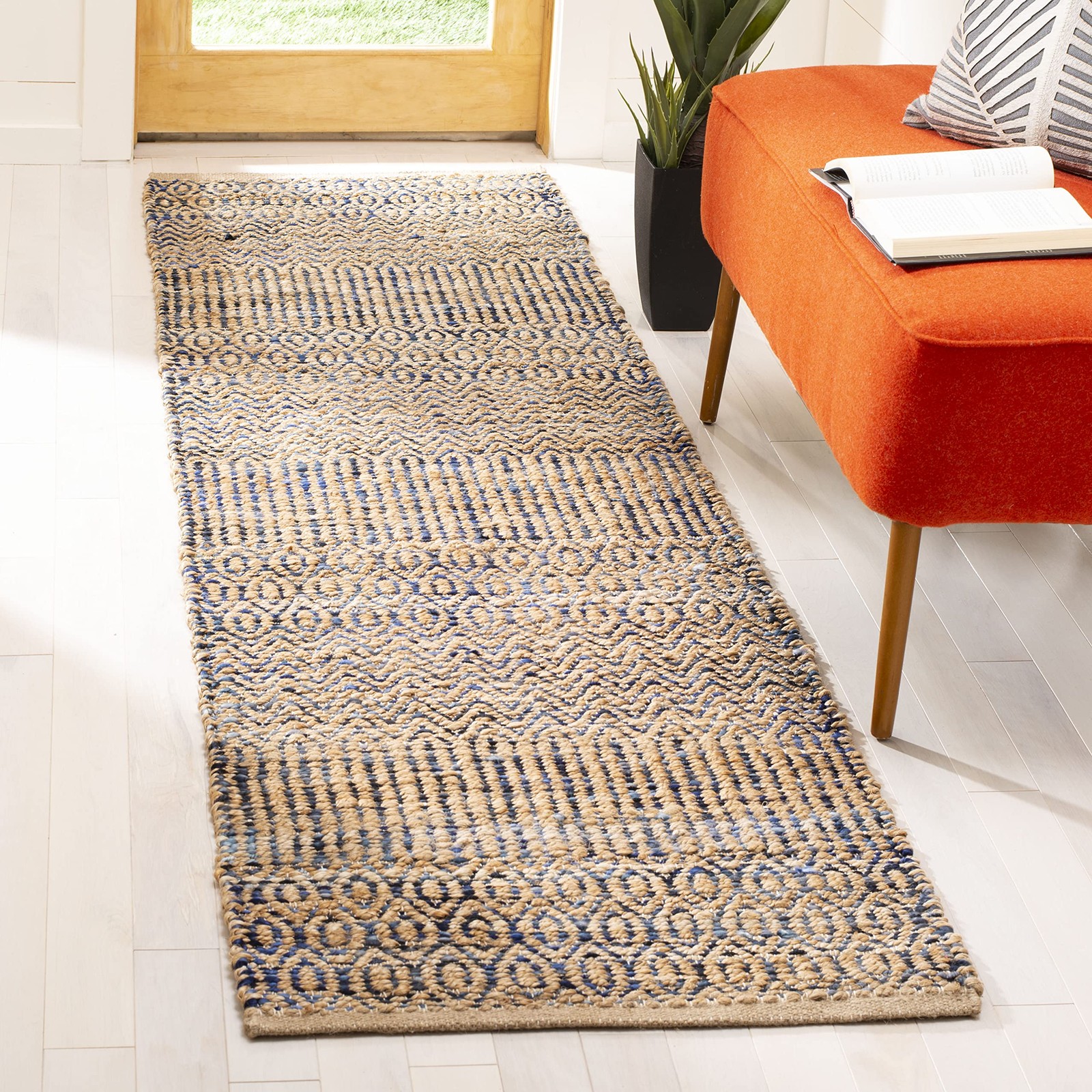 Cape Cod Collection Runner Rug – 2’3″ x 8′, Navy & Natural, Handmade Boho Bra…