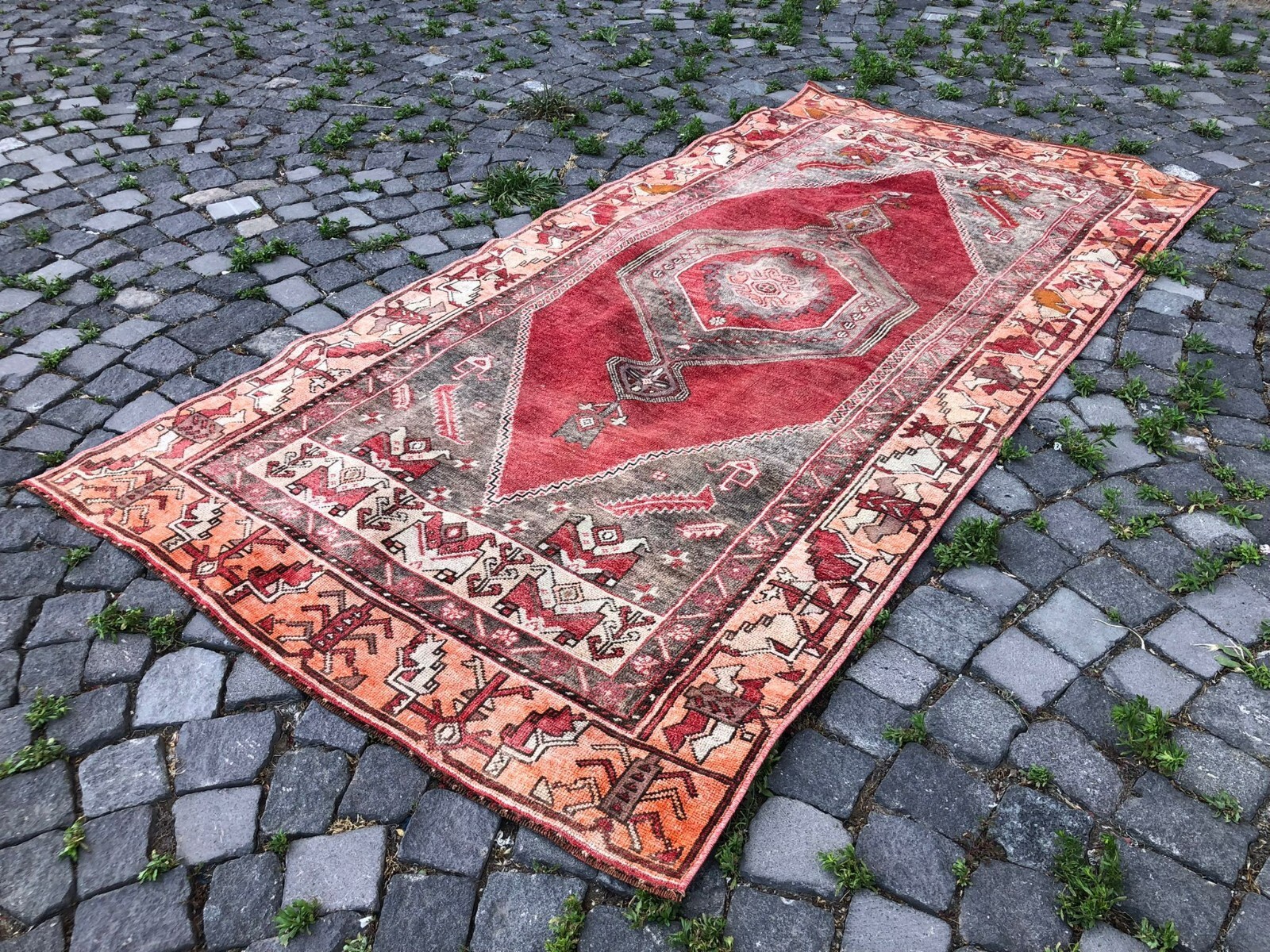 Turkish vintage rug, Carpet, Area rug, Vintage rug, Turkish rug 3,8 x 8,0 ft